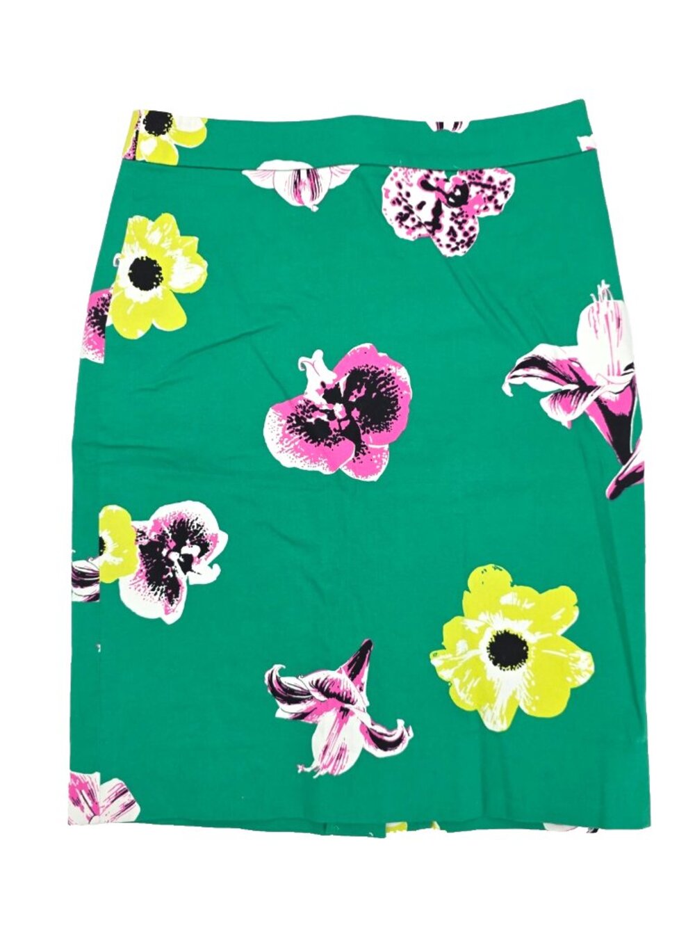 J. Crew The Pencil Skirt Womens Size 00 Green Stretch Cotton Blend Floral Preppy